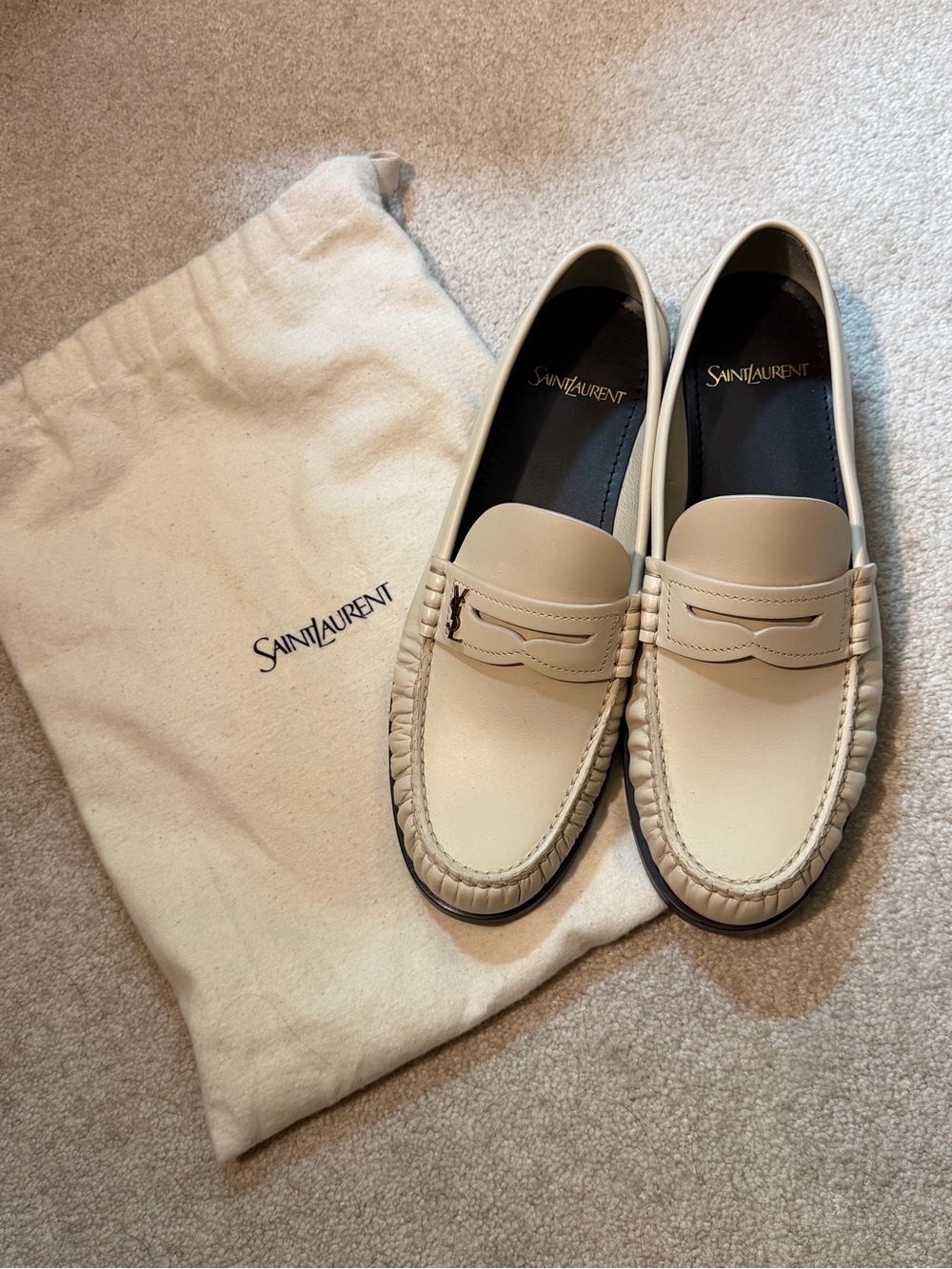 Saint Laurent Cream Lauren Penny Loafer